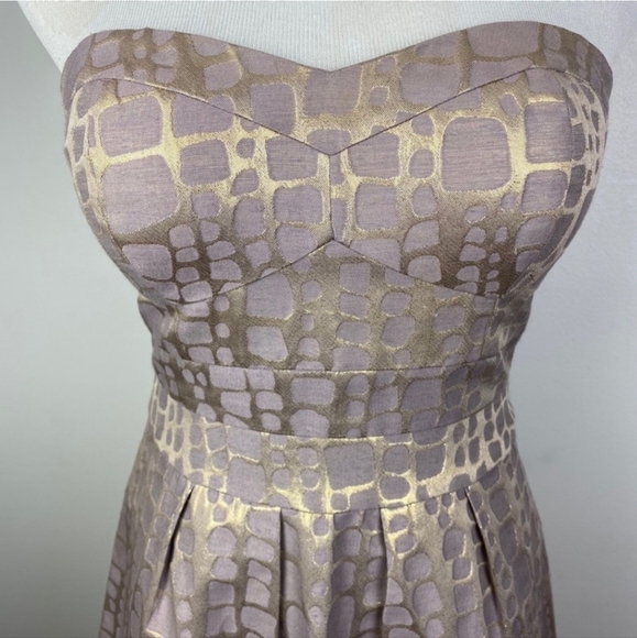 AMERICAN EAGLE AEO Gray Metallic Gold Alligator Skin Print Strapless Dress 0 EUC - Picture 3 of 7